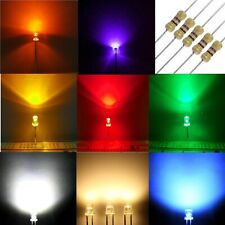 Diodi LED alta luminosità TESTA PIATTA + RESISTENZE BIANCO ROSSO VERDE BLU...