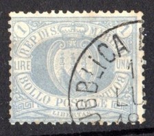 San Marino 1894-99   1 lira oltremare  usata firmata  A.Diena Avi