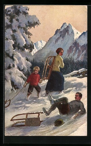 Cartolina artista famiglia - cartolina,