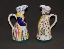 COPPIA CARAFFA BROCCA IN CERAMICA DERUTA DECORATO A MANO UOMO E DONNA EPOCA '900