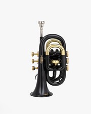 Tromba tascabile nera Bb con custodia-boccaglio - ottone compatto/kit BRS CHRISTMAS.