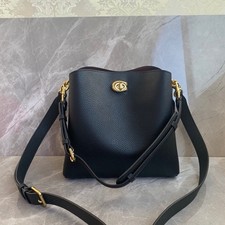 Borsa a secchiello Coach C3916 salice pelle nera lucida ciottoli specifica 2 vie