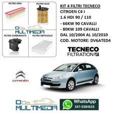 KIT TAGLIANDO 4 FILTRI TECNECO CITROEN C4 1.6 HDI 66KW 90 CV 80KW 109 CV CAVALLI