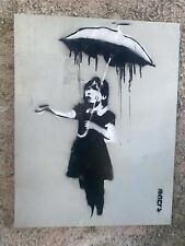 Banksy Umbrella Girl Graffiti Street Art Stencil Spray Arte Fatto A Mano