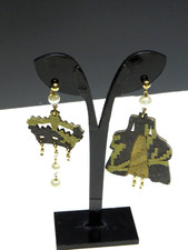 Orecchini pendenti LEBOLE GIOIELLI grigio bianco tessuto fantasia NUOVI