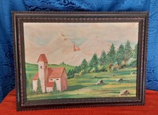 antica Cornice Intagliata A Mano primi 900 Paesaggio Di Montagna Olio Su tela