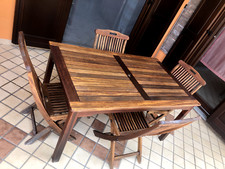 Tavolo Da Giardino in Legno 180X100 Cm Porta Ombrellone 4 sedie legno massello p