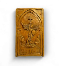 SAN MICHELE ARCANGELO TERRACOTTA PATINATA A CERA 30X19 cmcirca  APPENDERE MURARE