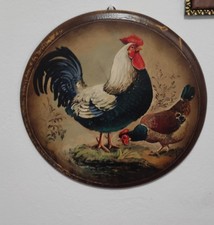 QUADRO TAVOLA TONDA  IN LEGNO GALLO 1798 DIPINTA OLIO DIAMETRO 30