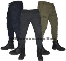 Pantaloni uomo Cargo tasconi laterali multitasche casual slim elasticizzati 1719