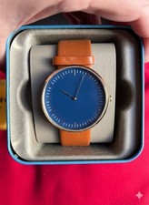 Orologio Uomo FOSSIL Essentialist Oro Blu Pelle Come nuovo Con Scatola Originale