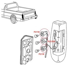 Set MK1 VW Caddy rear light bulb holder 179971012 / 147971169 (4xP21W,2xP21/5W)