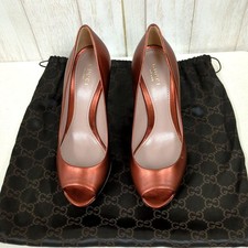 Scarpe décolleté Gucci punta aperta pelle marrone rossastro taglia 37 US...