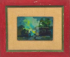 Dipinto Olio ROMANO CONVERSANO Quadro Opera Temporale nel Sud 1960 Firma Mostra