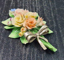 capodimonte tralcio fiori porcellana decorati a mano +argento 800/°° cm 10 x 7