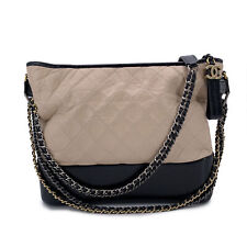 Autentica borsa a tracolla grande Chanel beige nera in pelle trapuntata Gabrielle