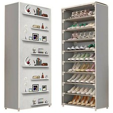 Armadio Scarpiera Modulare Telo Tessuto 10 Ripiani Salvaspazio Mobile TNT Grigio