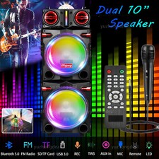Carrello Altoparlante Bluetooth Doppio 10" Ricaricabile Woofer Party FM Karaok LED AUX