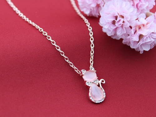 Collana gatto rosa dolce oro
