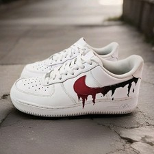 Scarpe Nike Air Force 1 personalizzate Blood Drip rosse nere splatter bianche da uomo taglia 9,5