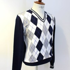 Maglia Scollo a V in Cotone 'Tonino Lamborghini' con Rombi e Losanghe retro Blu