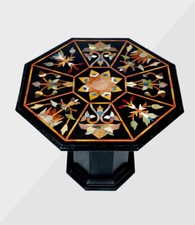 30 " Marmo Nero Tavolo Top Pietre Semi Preziose Lavoro Con 18 Stand