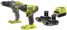 Kit trapano elettrico a percussione 18V + avvitatore ad impulsi a batteria Ryobi