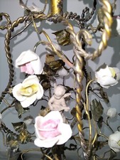 Lampadario antico Liberty ‘900 originale ferro battuto roselline, 3 luci