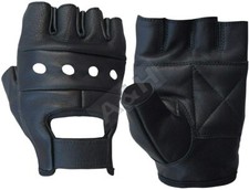 Guanti Uomo Moto Senza Dita Pelle Mezze Dita Guida Biker Nero 