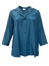 Camicia In Seta Blu Con Bottoni Frontali Marina Rinaldi Donna Taglia 20W/29 NWT