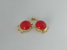 Chiusura fermaglio per collana, a 3 fili in metallo dorato cabochon rosso c46