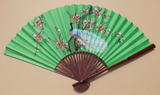 Grande Verde Asiatico Carta Ventaglio Dipinti a Mano Fatto Pavone, Ciliegio