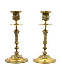 Coppia Di Candelabri In Bronzo