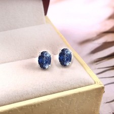 7x5 MM AAA Zaffiro Blu Ovale Bottone, 925 Orecchini Argento, Portafortuna Gemma