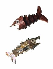 Apribottiglie pesce - Set Da 2 Pezzi vintage anni 70 abalone conchiglia - Legno.