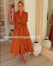 ZARA NUOVA DONNA MIDI CINTURA COLL. CAMICIA POPELINE MARRONE TALPA 2640/654/707