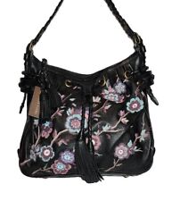 BORSA A TRACOLLA ISABELLA FIORE ZEN GARDEN NERA IN PELLE RICAMATA FLOREALE HOBO$595