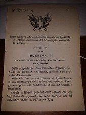REGIO DECRETO 1884 COST COMUNE QUASSOLO ,sep TAVAGNASCO  ,COLL EL TORINO