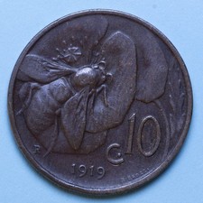 VITTORIO EMANUELE III 10 CENTESIMI 1919 APE bel BB RAME COPPER COIN RARO