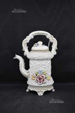 Brocca In Ceramica Capodimonte Fiori In Rilievo 33 X 21 Cm