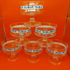 FABBRI AMARENA 6 COPPETTE VETRO DECORATO BLU COPPE GELATO MACEDONIA VINTAGE 1970