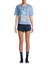 NUOVO SET PIGIAMA 3 PEZZI LILO & STITCH CALZE UNO DI QUEI GIORNI BLU NAVY DISNEY 2X