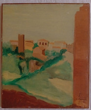 Cesare Pezzali Dipinto San Pietro Tuscania 1965 Quadro Olio su tela 60x50 cm