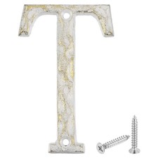 Casa Indirizzo Lettera, 4,9 Pollici Ghisa Vintage Letter-T per Insegna, Bianco e Oro