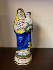 STATUA VERGINE CON BAMBINO FAIENCE DI QUIMPER XIX SANTA MARIA NON FIRMATA