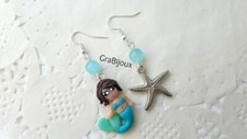 Orecchini pendenti in pasta polimerica con sirena e stella marina