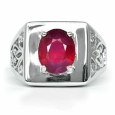 Anello In Argento Sterling 925 Con Gemma Di Rubino Riscaldata Per Uomo #3052