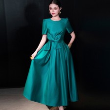 Abito donna americano fiocco cravatta unghie perline girocollo maniche corte vita cinched