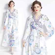 Vestito Abito Lungo Elegante Bohoo Morbido Bianco Blu Raso GIPSY 06904