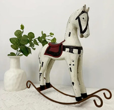 Meraviglioso cavallo a dondolo vintage in legno Regalo Natale con sella 31x29cm